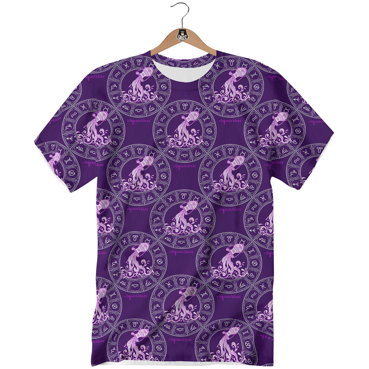 Zodiac Aquarius Purple Print Pattern T-Shirt-grizzshop