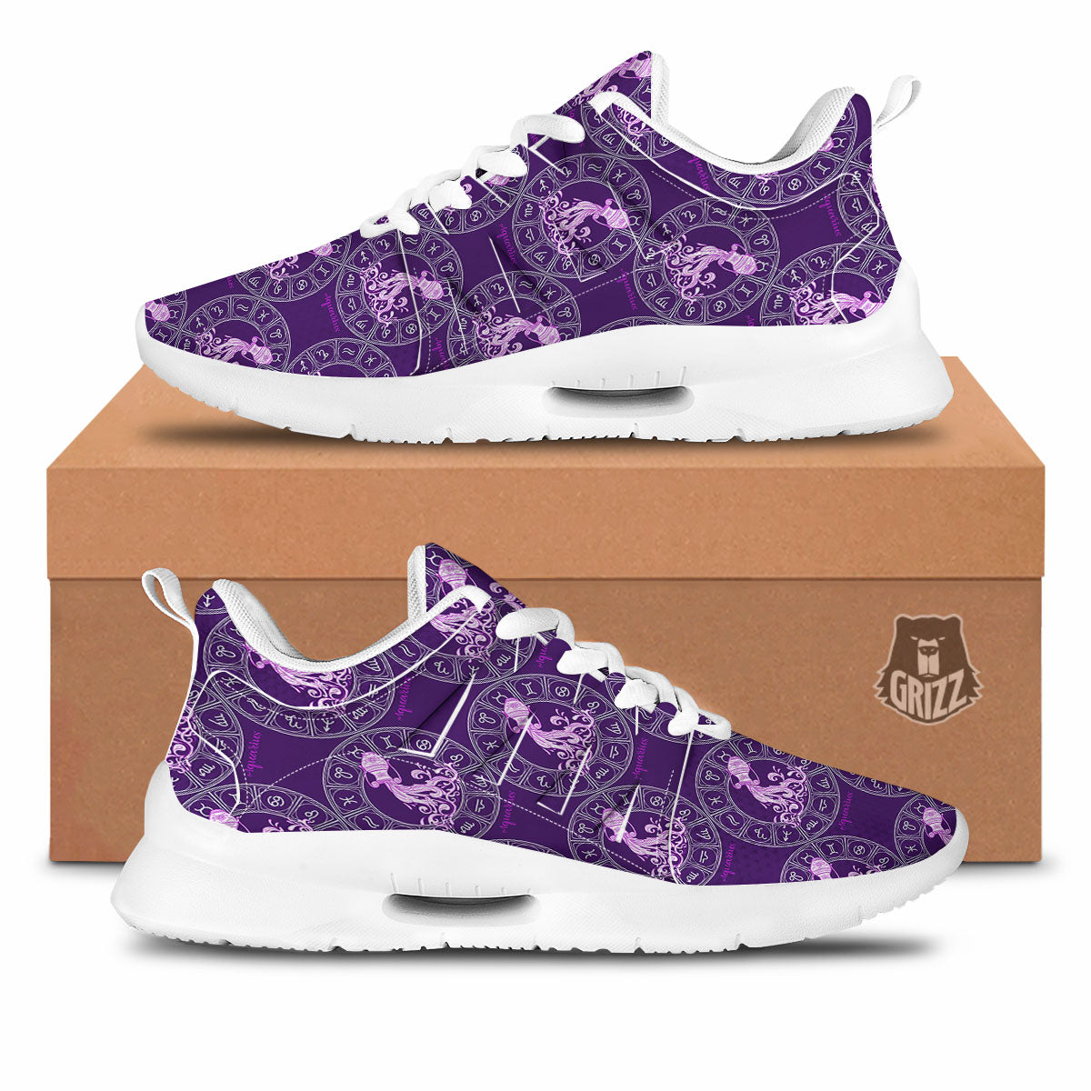 Zodiac Aquarius Purple Print Pattern Tennis Shoes-grizzshop