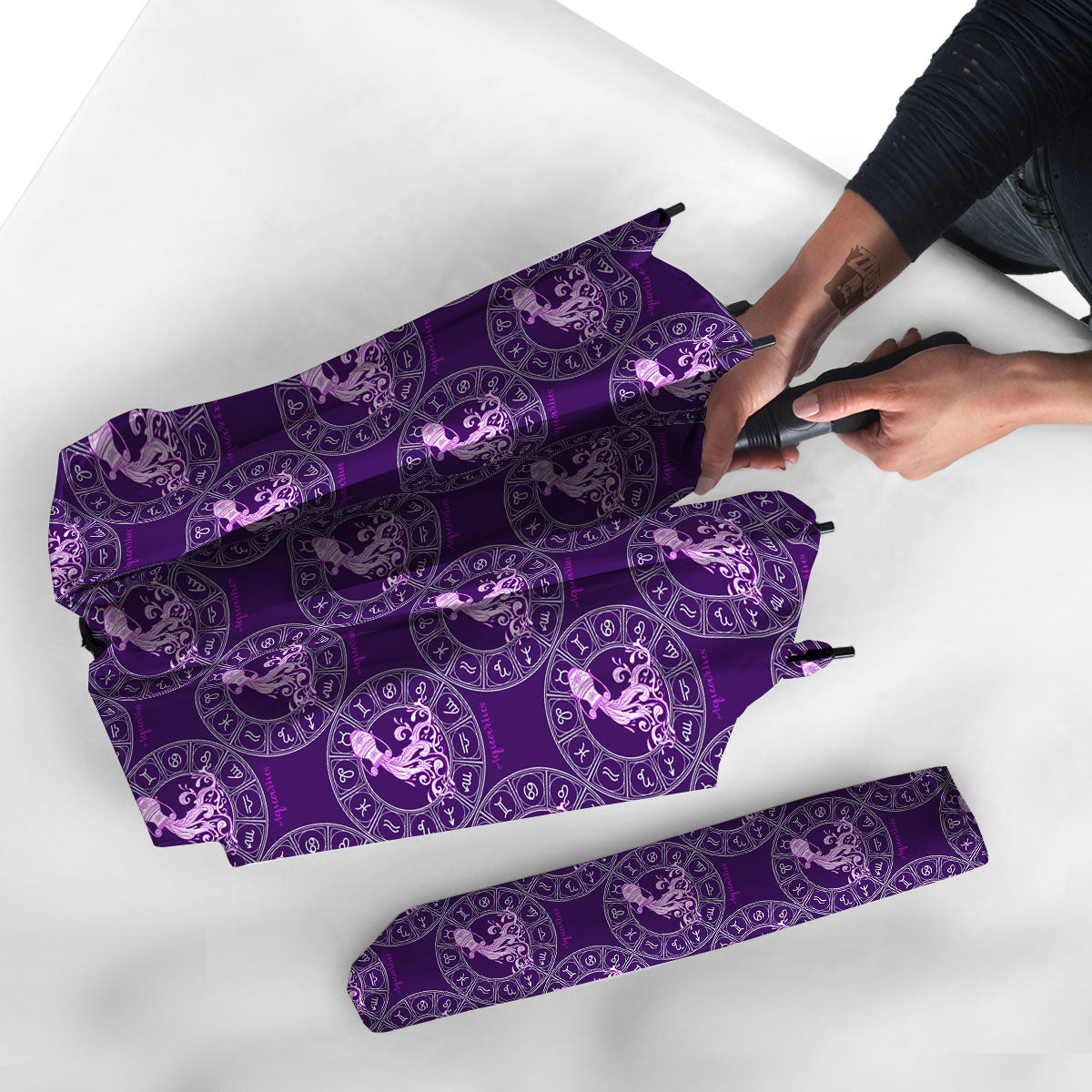 Zodiac Aquarius Purple Print Pattern Umbrella-grizzshop