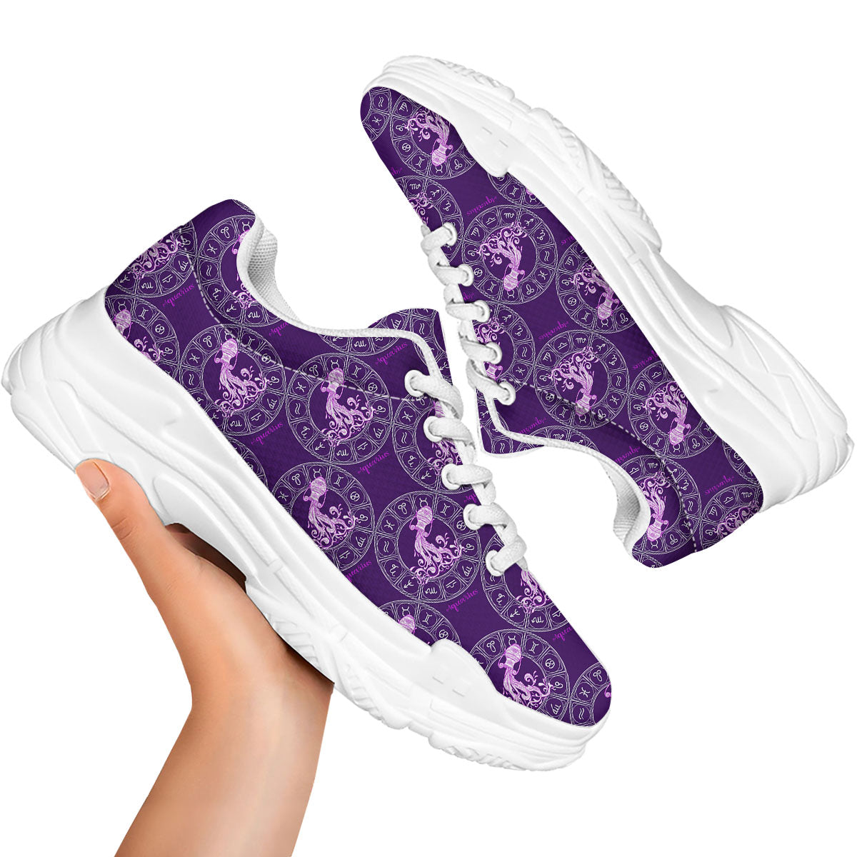 Zodiac Aquarius Purple Print Pattern White Chunky Shoes-grizzshop