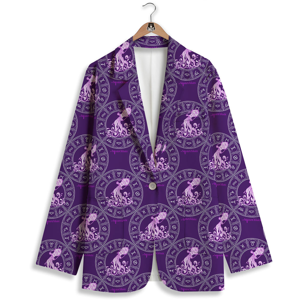 Zodiac Aquarius Purple Print Pattern Women's Blazer-grizzshop