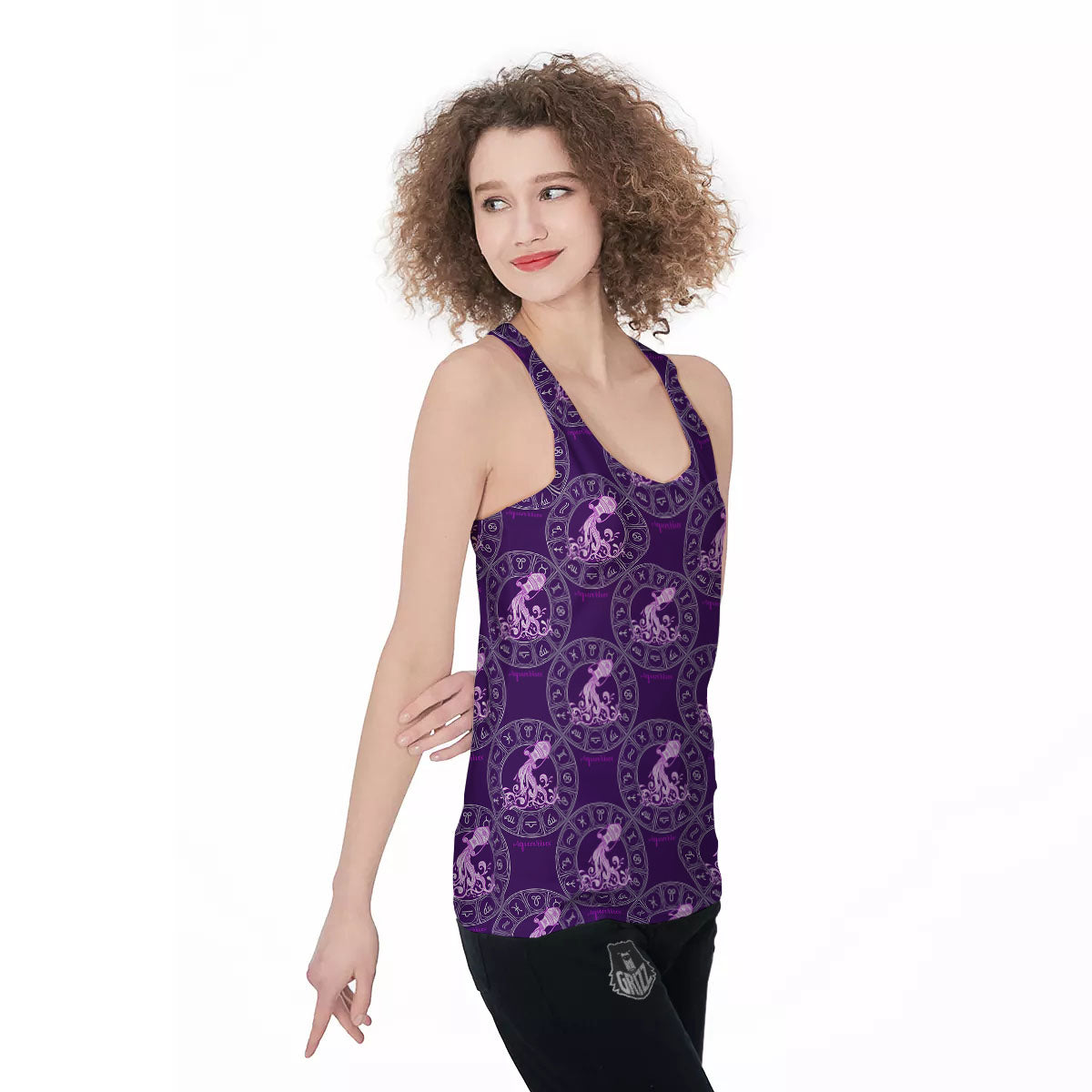 Zodiac Aquarius Purple Print Pattern Women's Racerback Tank Top-grizzshop