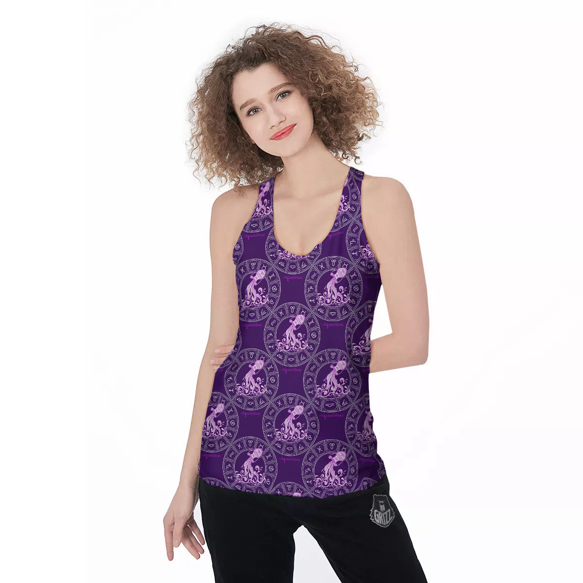Zodiac Aquarius Purple Print Pattern Women's Racerback Tank Top-grizzshop