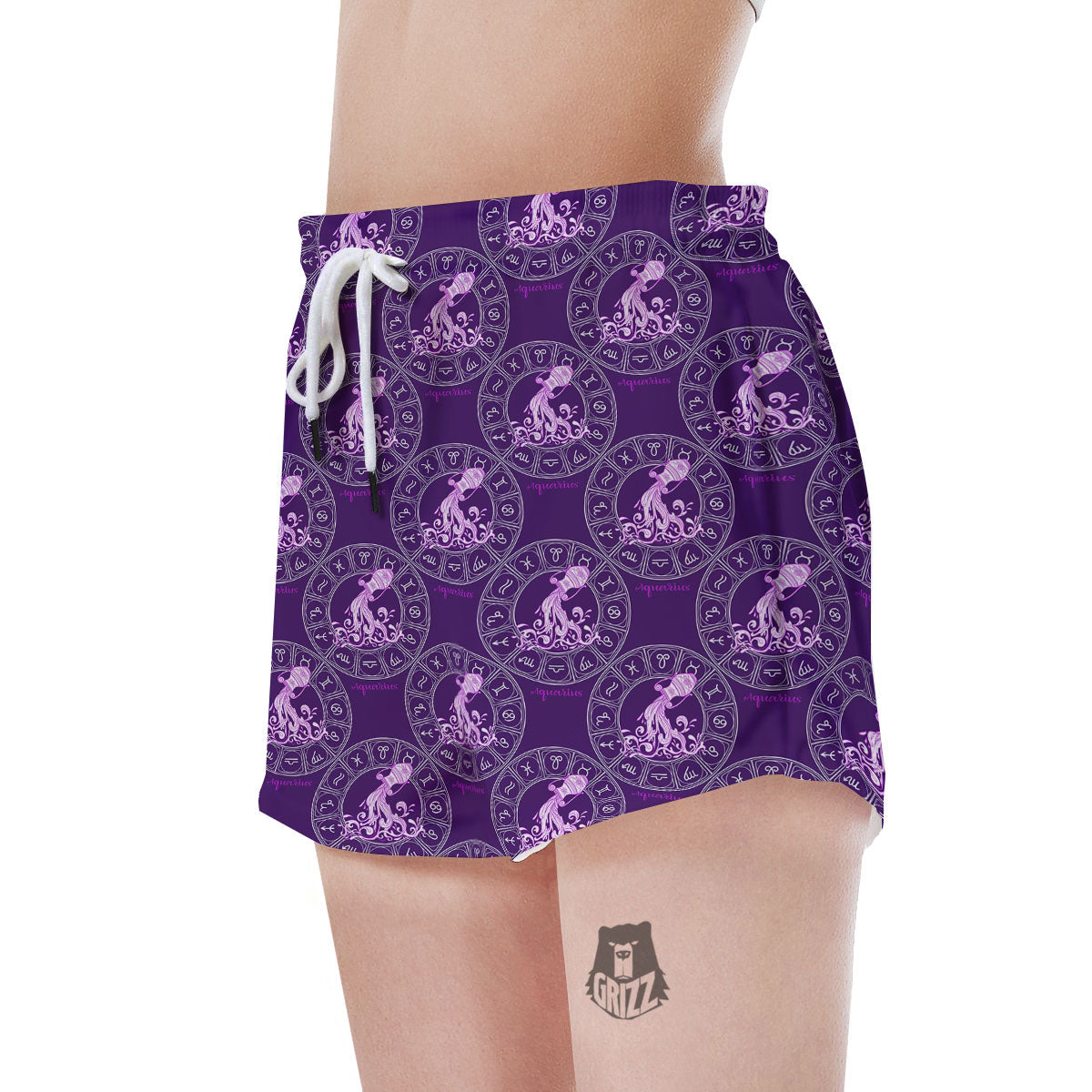 Zodiac Aquarius Purple Print Pattern Women's Shorts-grizzshop