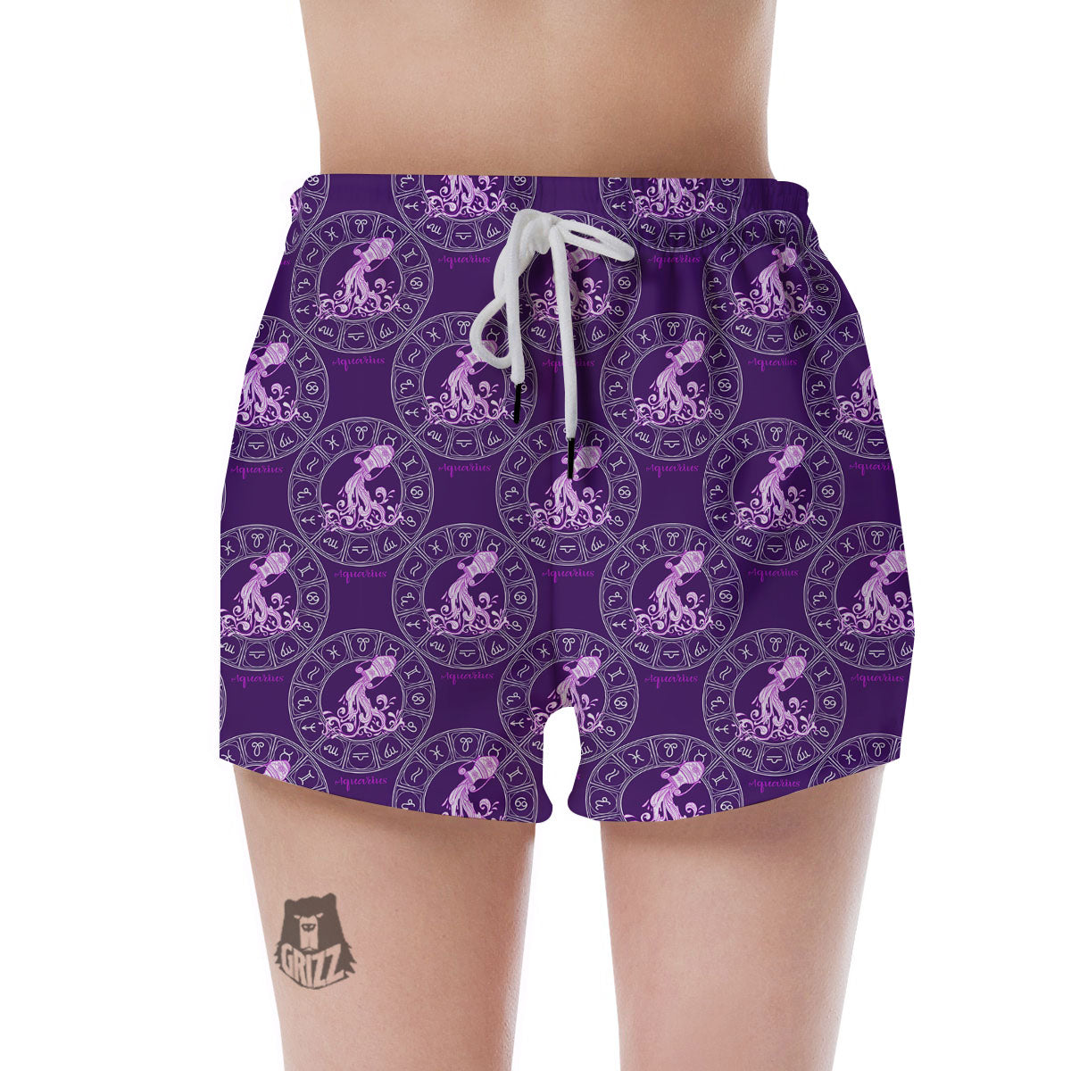 Zodiac Aquarius Purple Print Pattern Women's Shorts-grizzshop