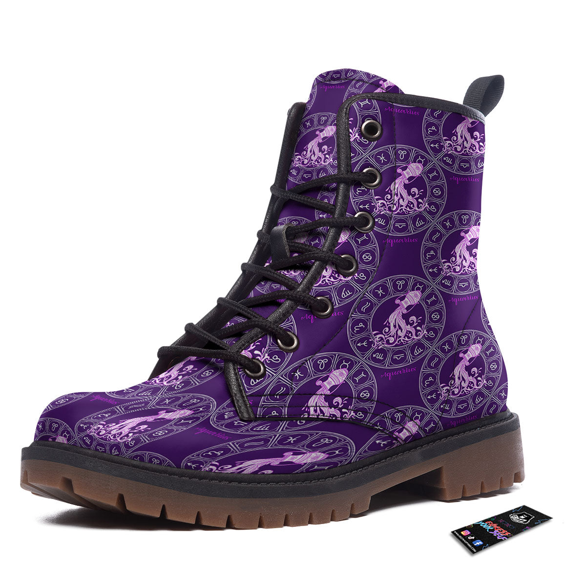 Zodiac Aquarius Purple Print Pattern Work Boots-grizzshop