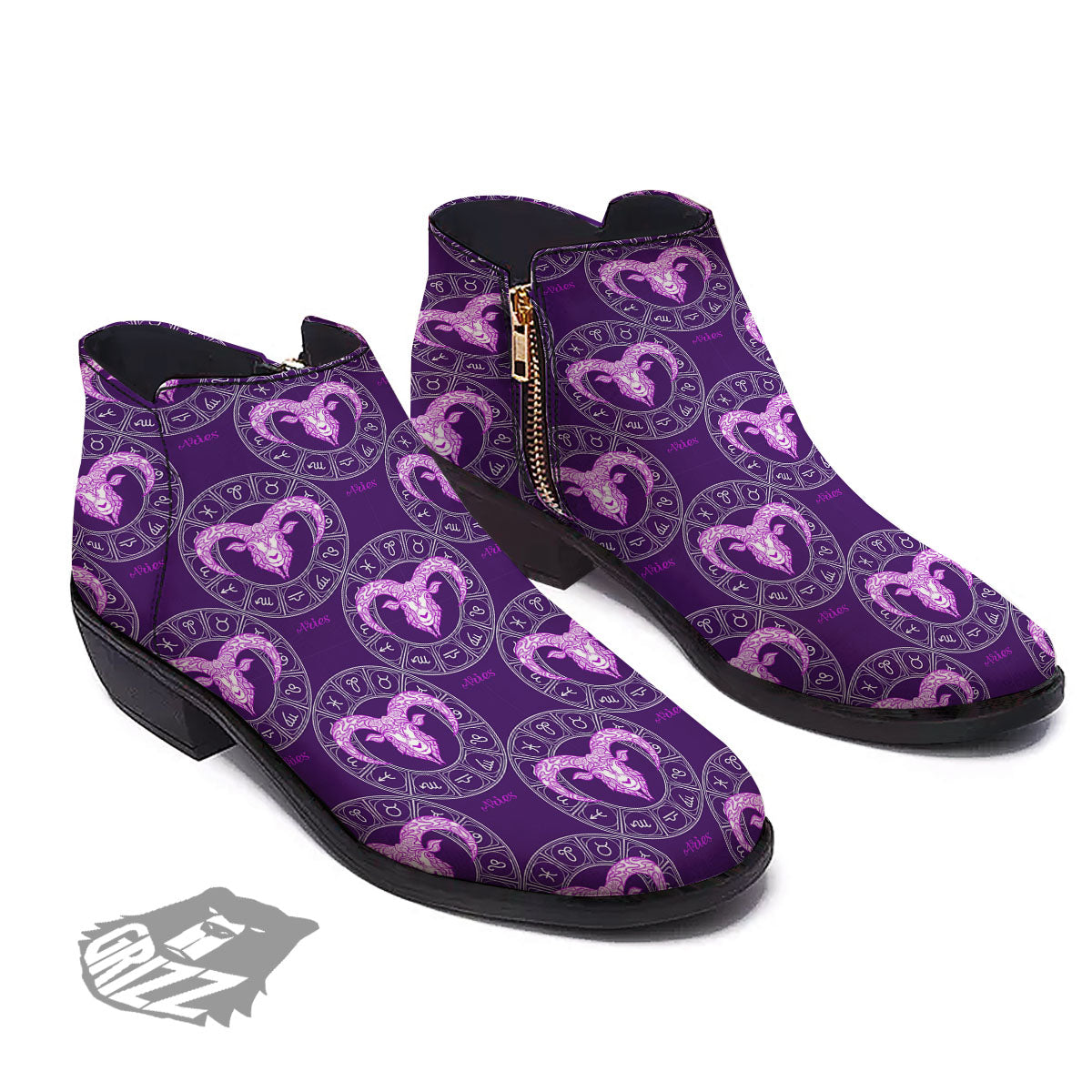 Zodiac Aries Purple Print Pattern Ankle Boots-grizzshop