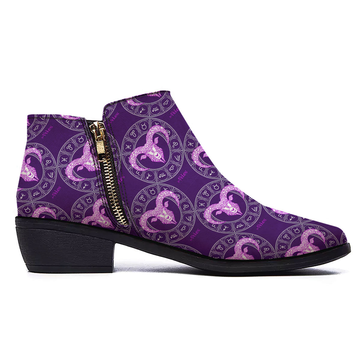 Zodiac Aries Purple Print Pattern Ankle Boots-grizzshop