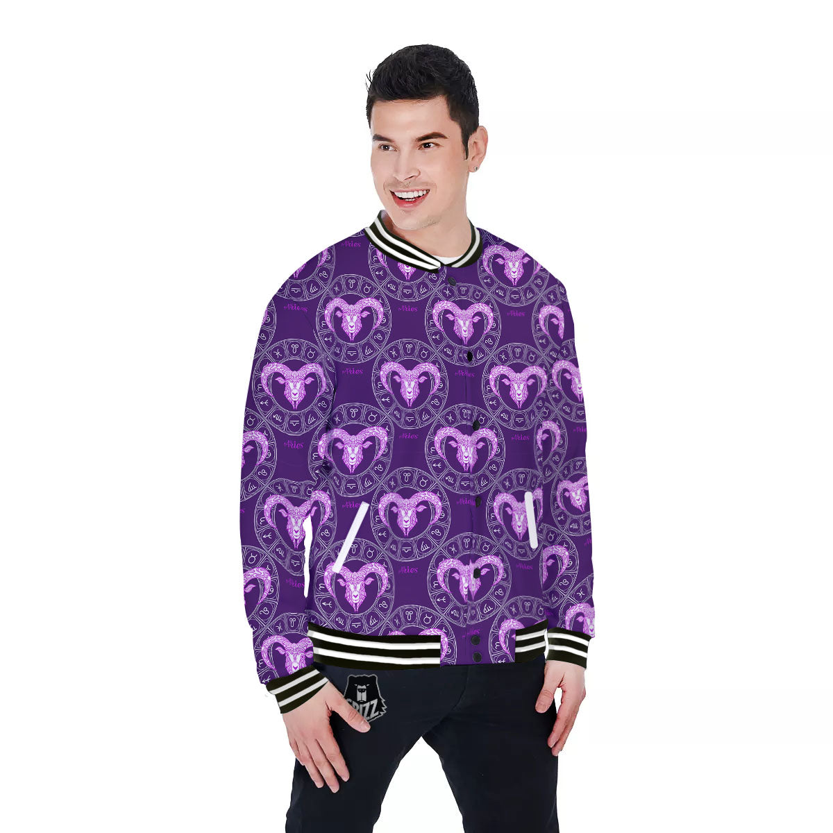 Zodiac Aries Purple Print Pattern Baseball Jacket-grizzshop