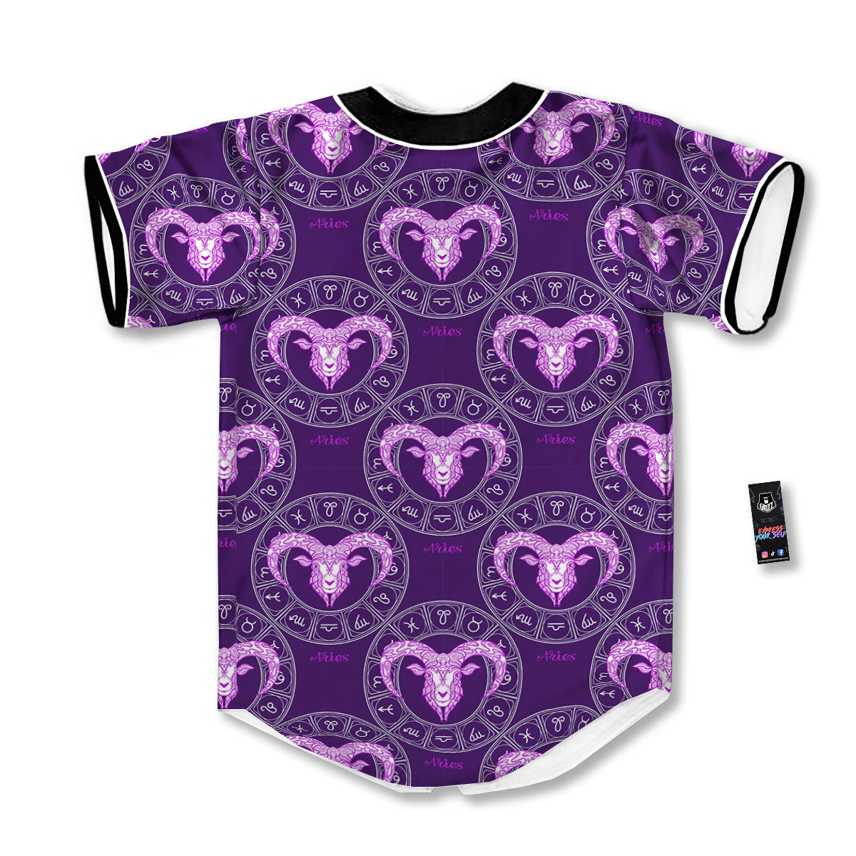 Zodiac Aries Purple Print Pattern Baseball Jersey-grizzshop