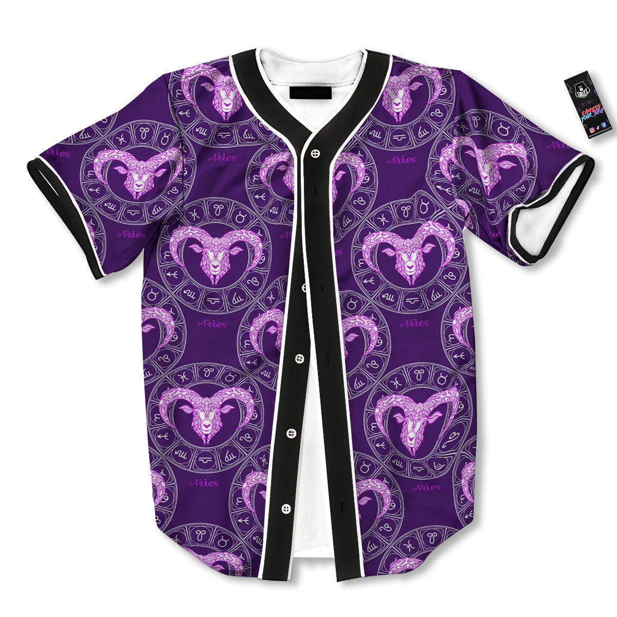 Zodiac Aries Purple Print Pattern Baseball Jersey-grizzshop