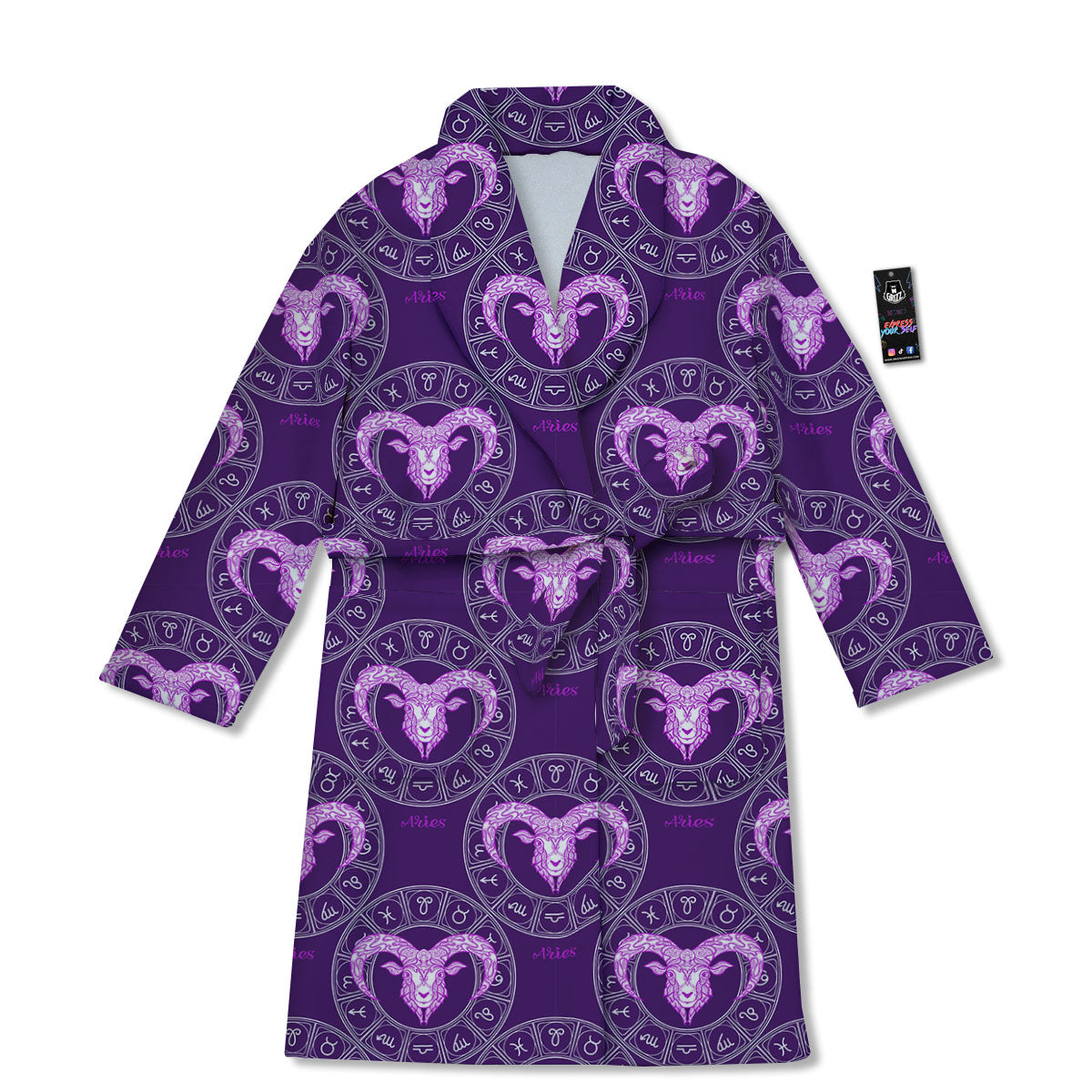 Zodiac Aries Purple Print Pattern Bathrobe-grizzshop