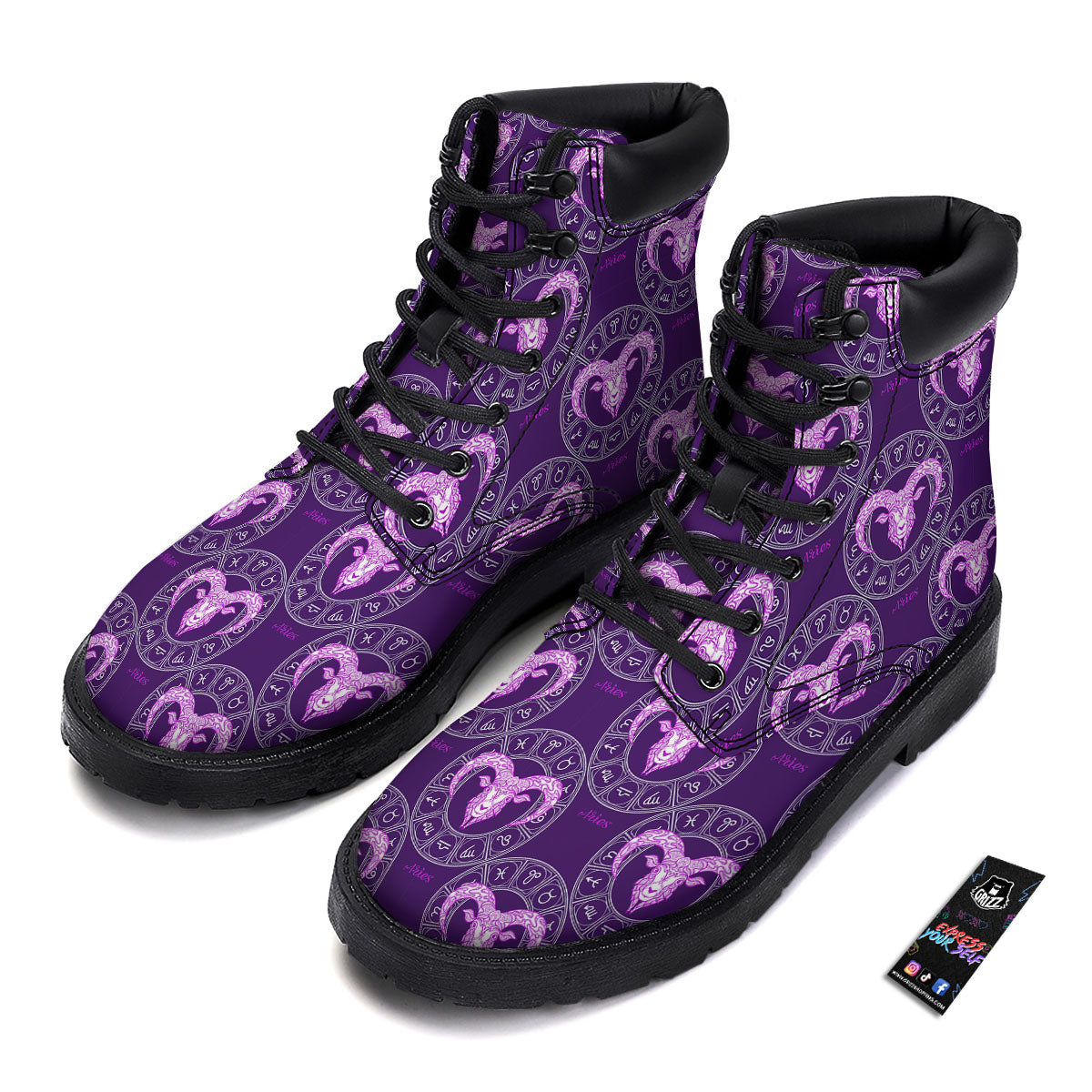 Zodiac Aries Purple Print Pattern Boots-grizzshop