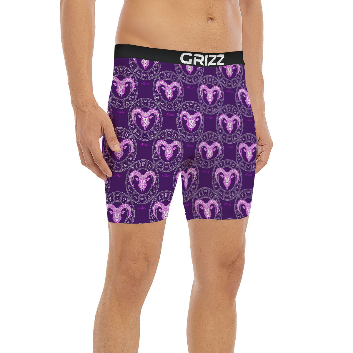 Zodiac Aries Purple Print Pattern Boxer Briefs-grizzshop