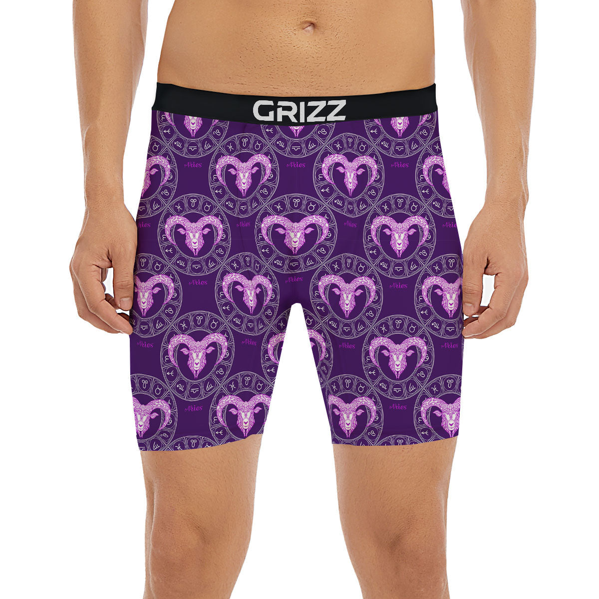 Zodiac Aries Purple Print Pattern Boxer Briefs-grizzshop