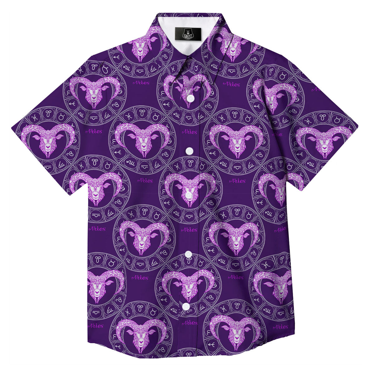 Zodiac Aries Purple Print Pattern Button Up Shirt-grizzshop