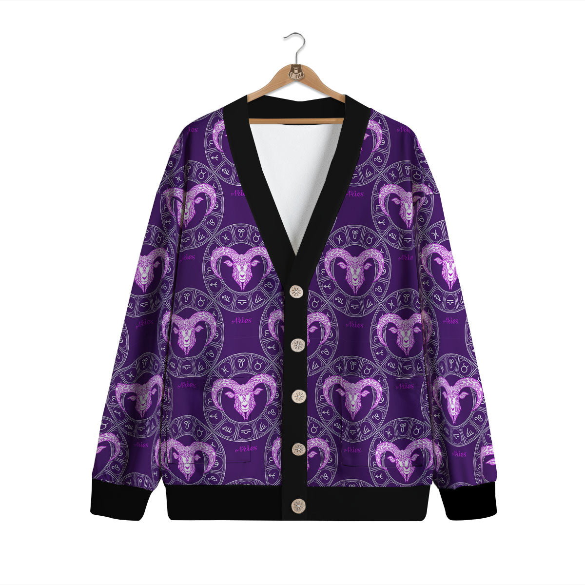Zodiac Aries Purple Print Pattern Cardigan-grizzshop