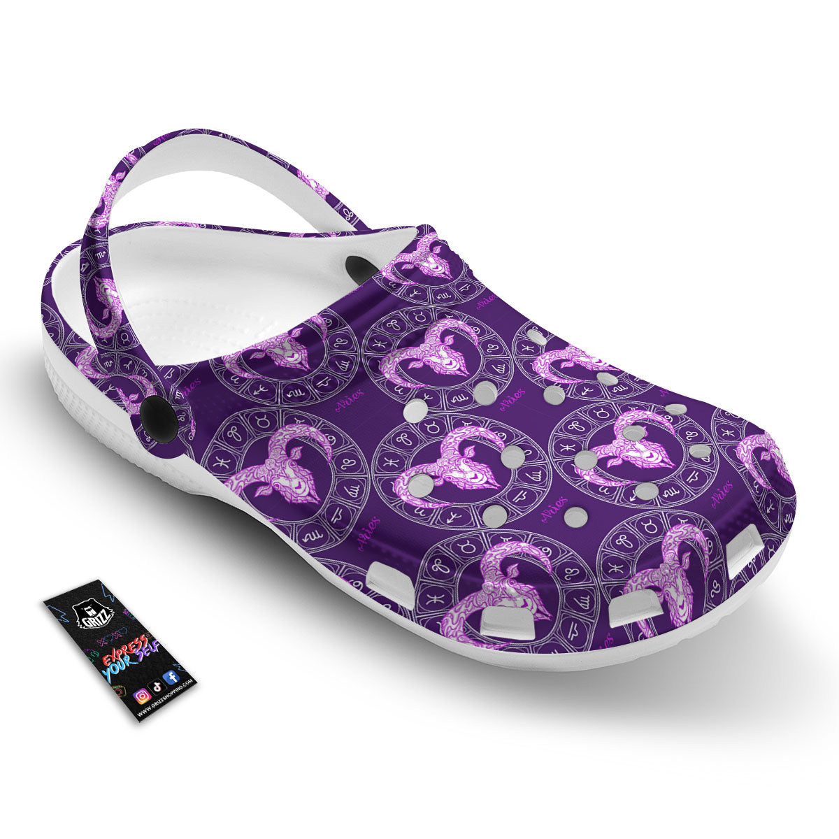 Zodiac Aries Purple Print Pattern Clog-grizzshop