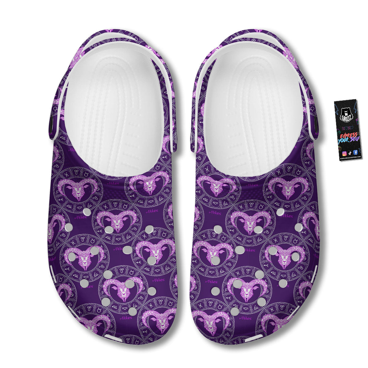 Zodiac Aries Purple Print Pattern Clog-grizzshop