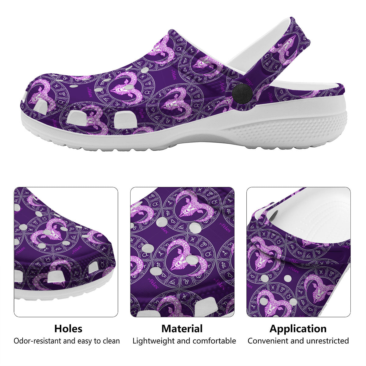 Zodiac Aries Purple Print Pattern Clog-grizzshop