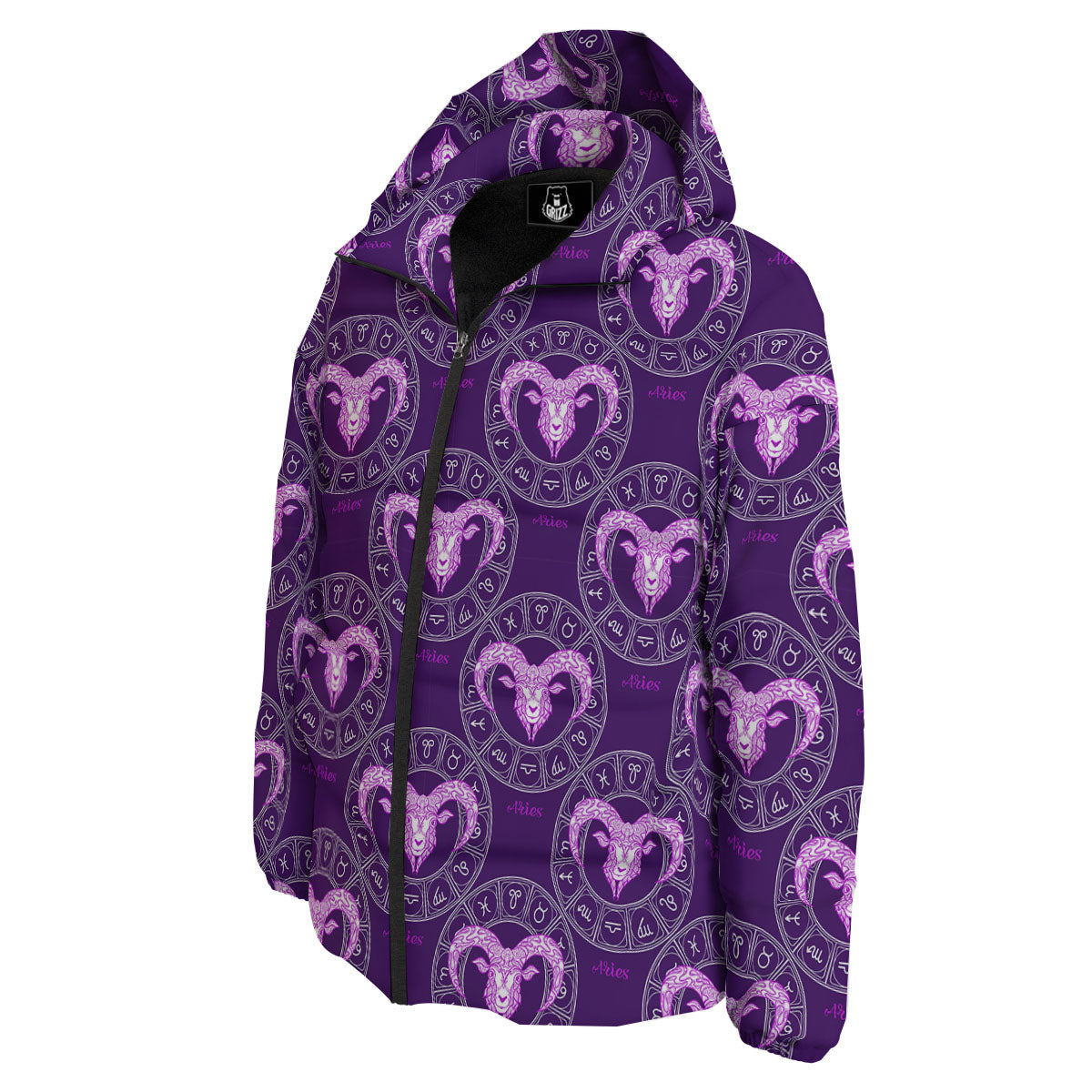 Zodiac Aries Purple Print Pattern Down Jacket-grizzshop
