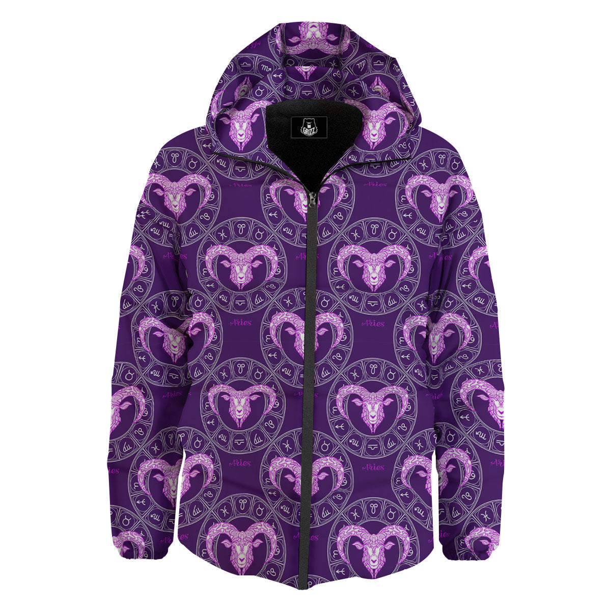 Zodiac Aries Purple Print Pattern Down Jacket-grizzshop