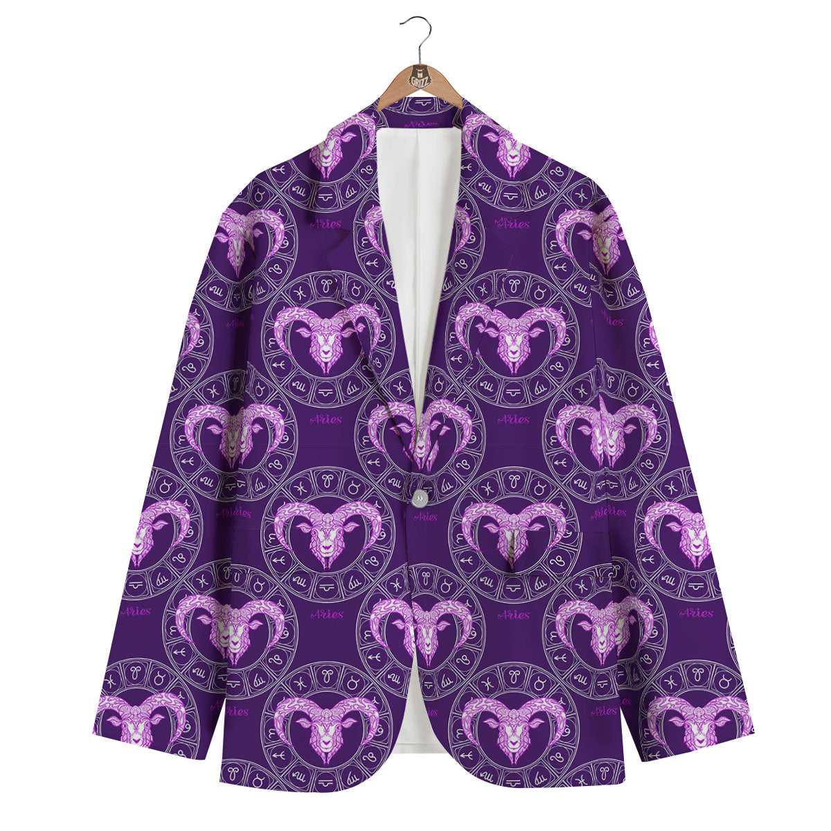 Zodiac Aries Purple Print Pattern Men's Blazer-grizzshop