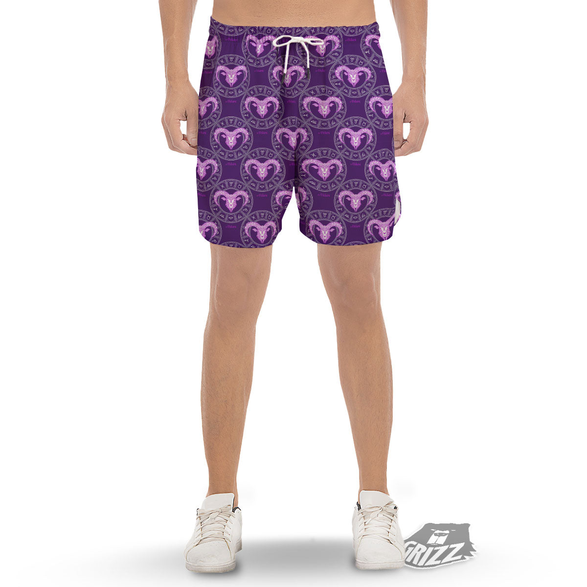 Zodiac Aries Purple Print Pattern Men's Gym Shorts-grizzshop