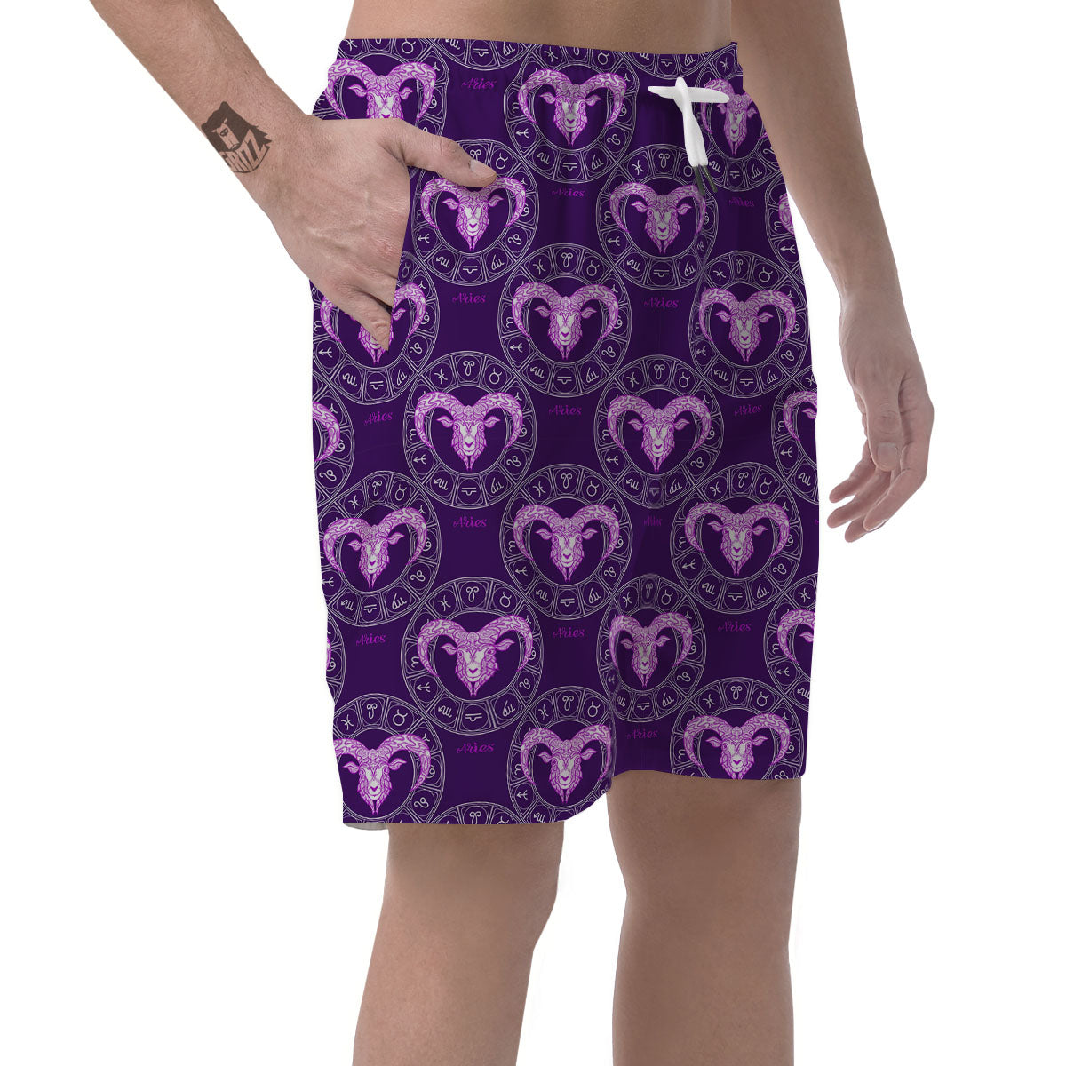 Zodiac Aries Purple Print Pattern Men's Shorts-grizzshop