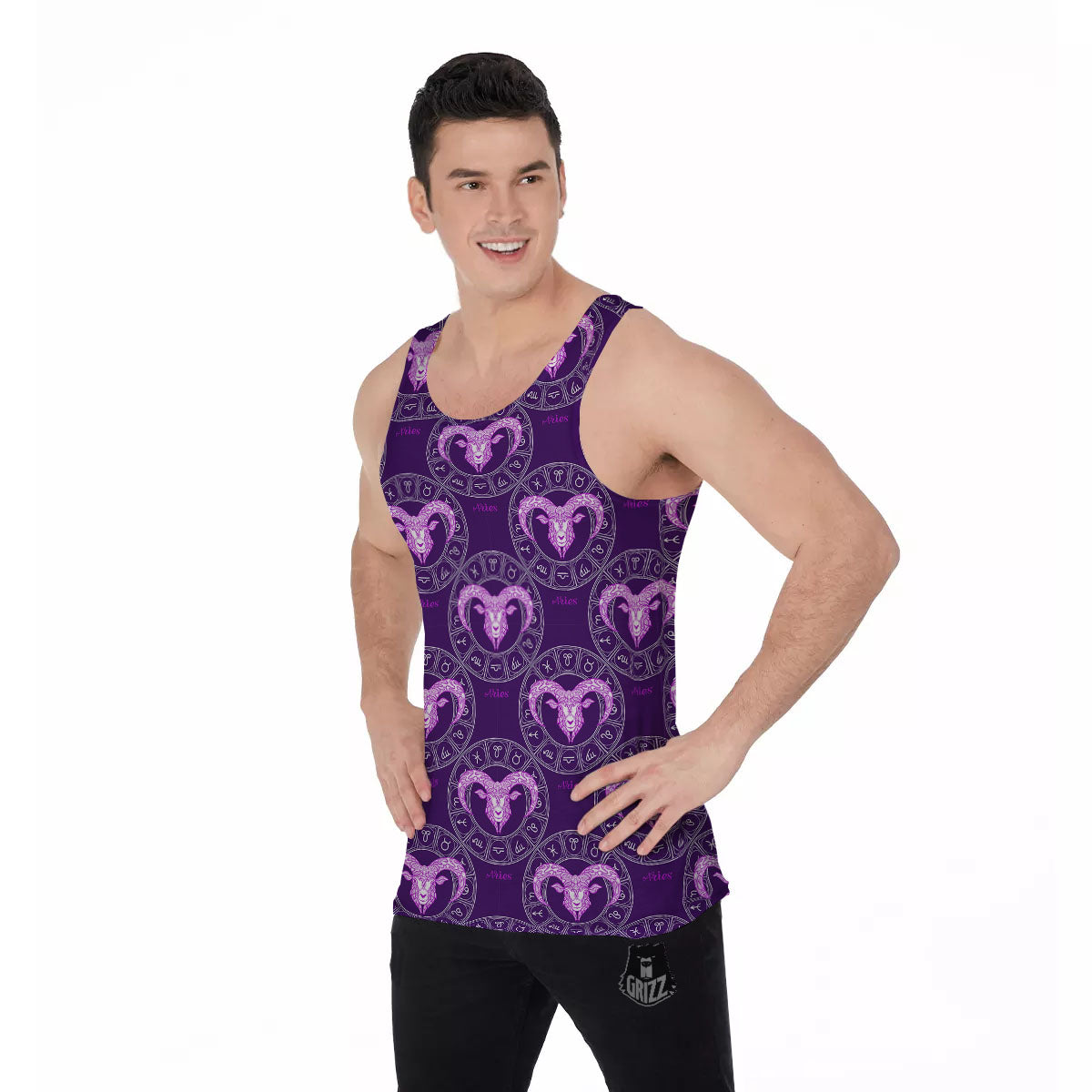 Zodiac Aries Purple Print Pattern Men's Tank Top-grizzshop