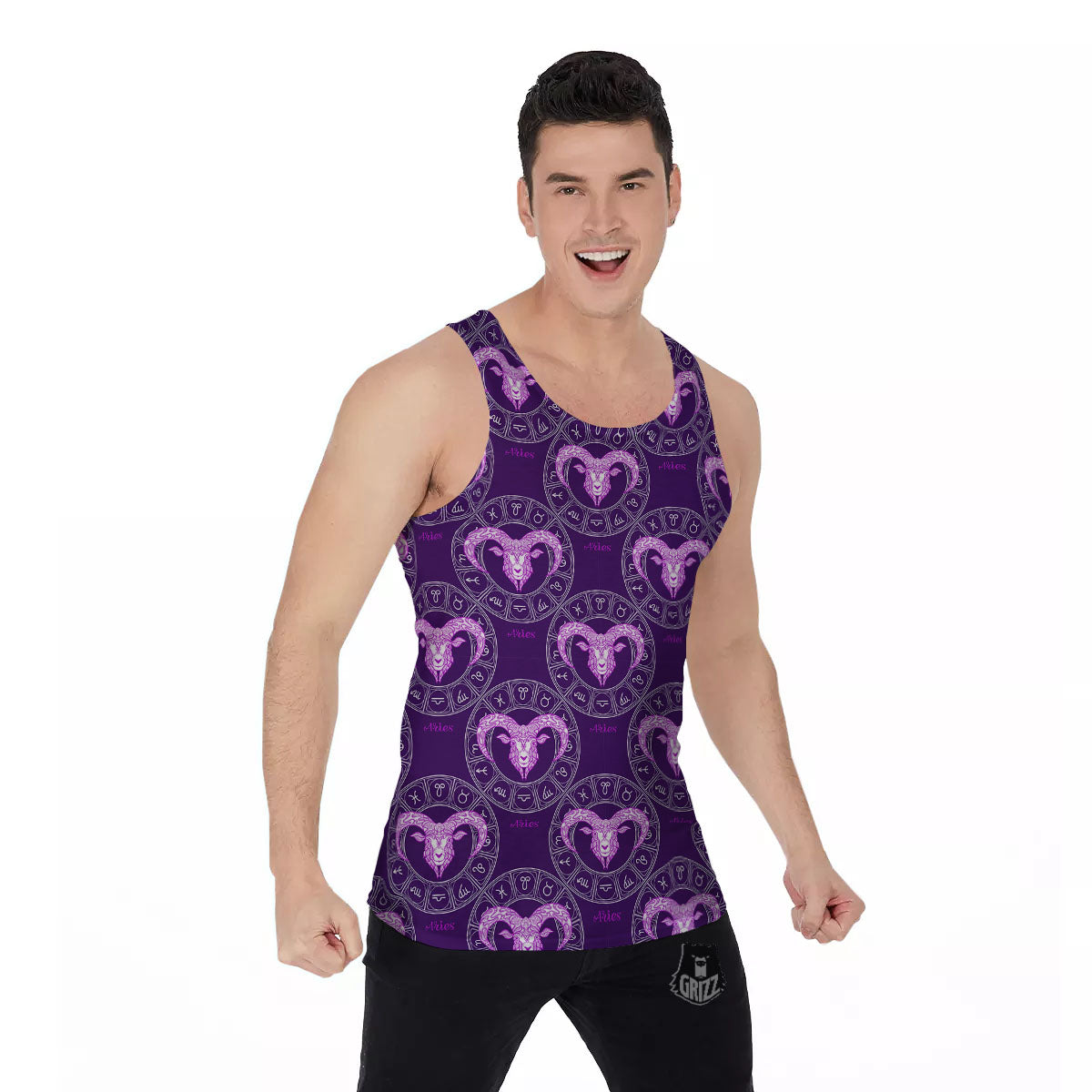 Zodiac Aries Purple Print Pattern Men's Tank Top-grizzshop