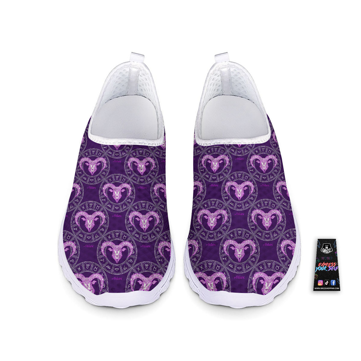 Zodiac Aries Purple Print Pattern Nurse Shoes-grizzshop