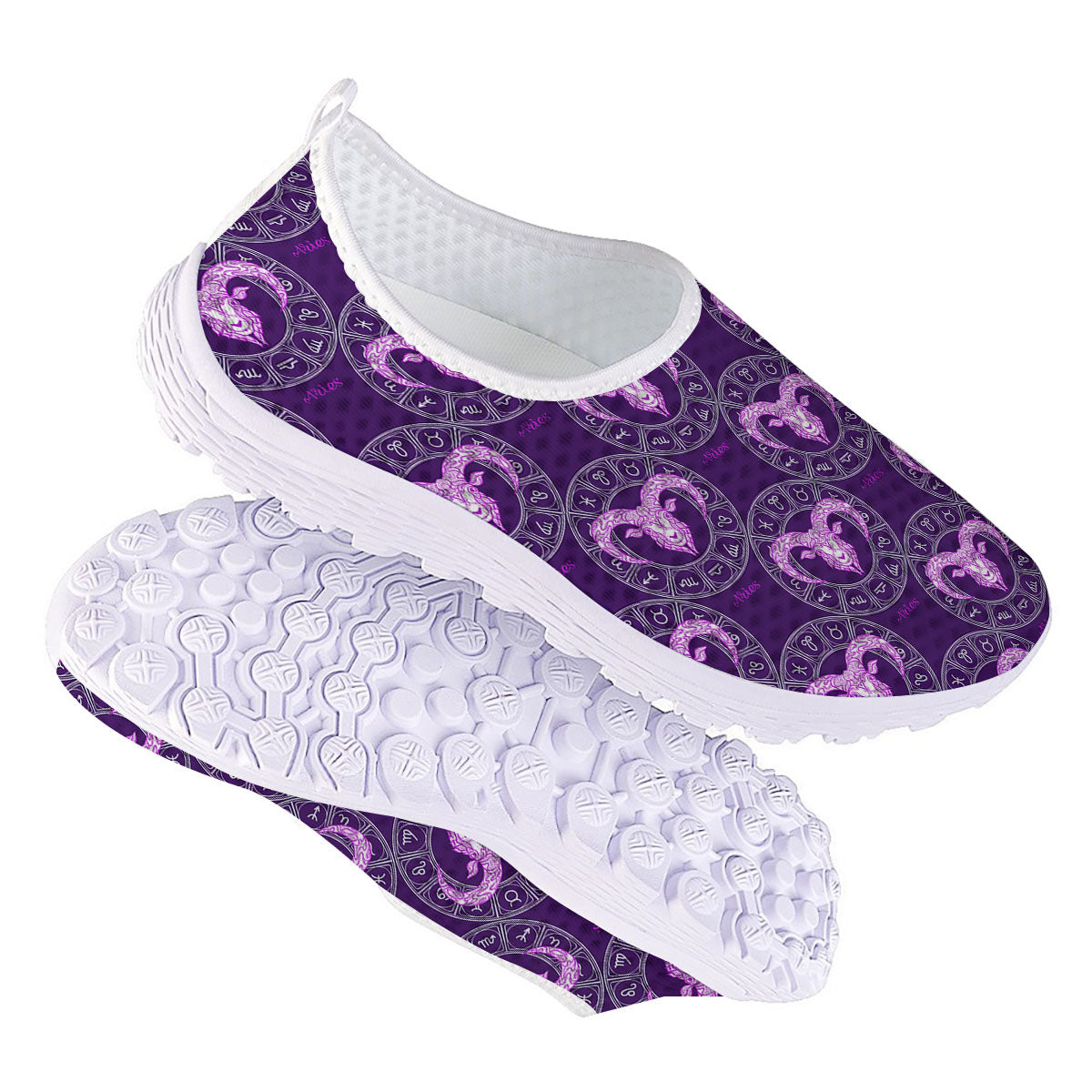 Zodiac Aries Purple Print Pattern Nurse Shoes-grizzshop