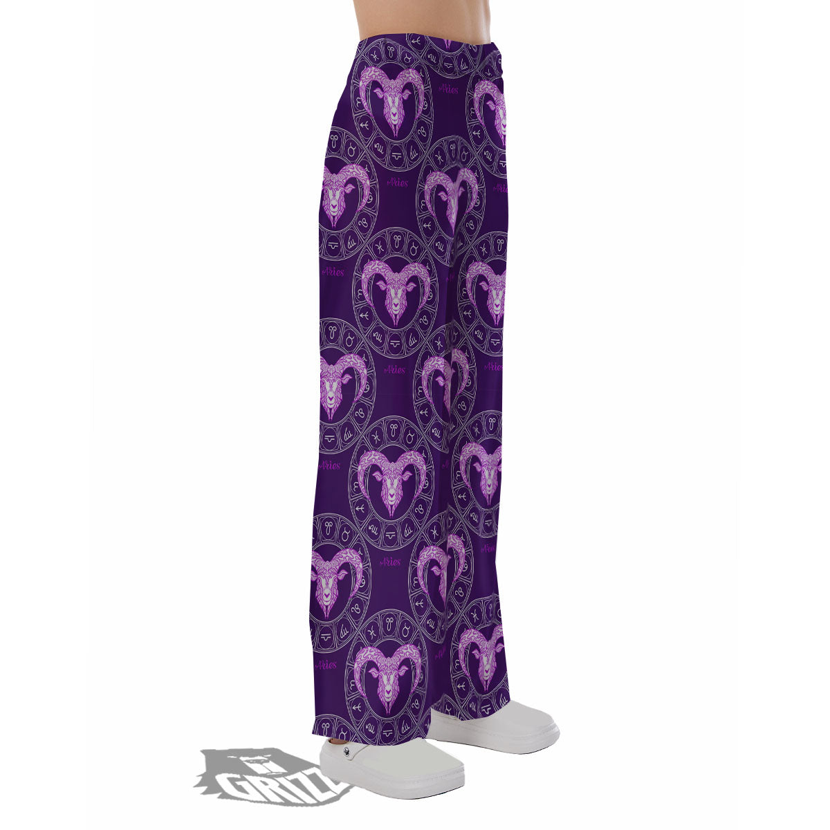 Zodiac Aries Purple Print Pattern Pajama Pants-grizzshop