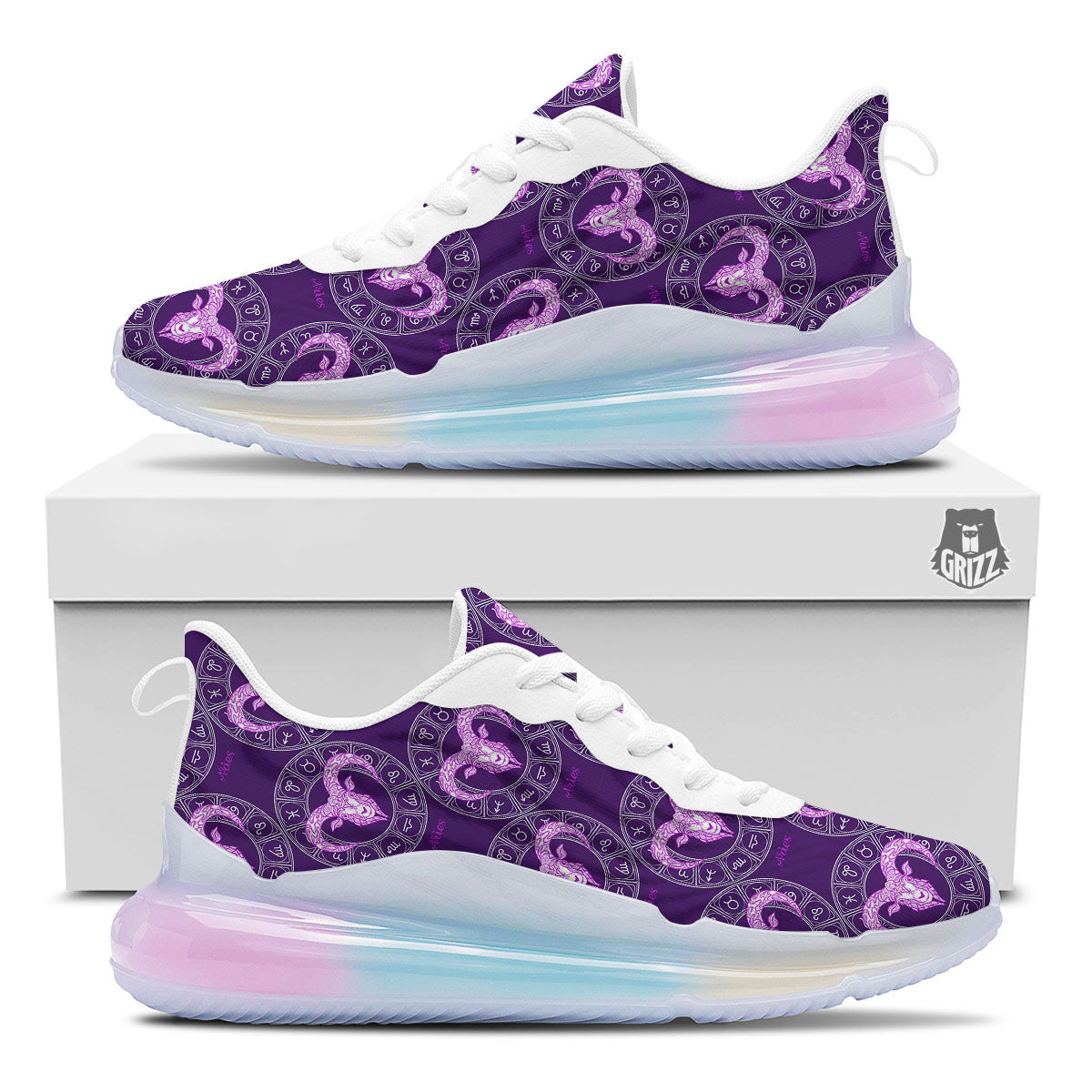 Zodiac Aries Purple Print Pattern Running Sneakers-grizzshop