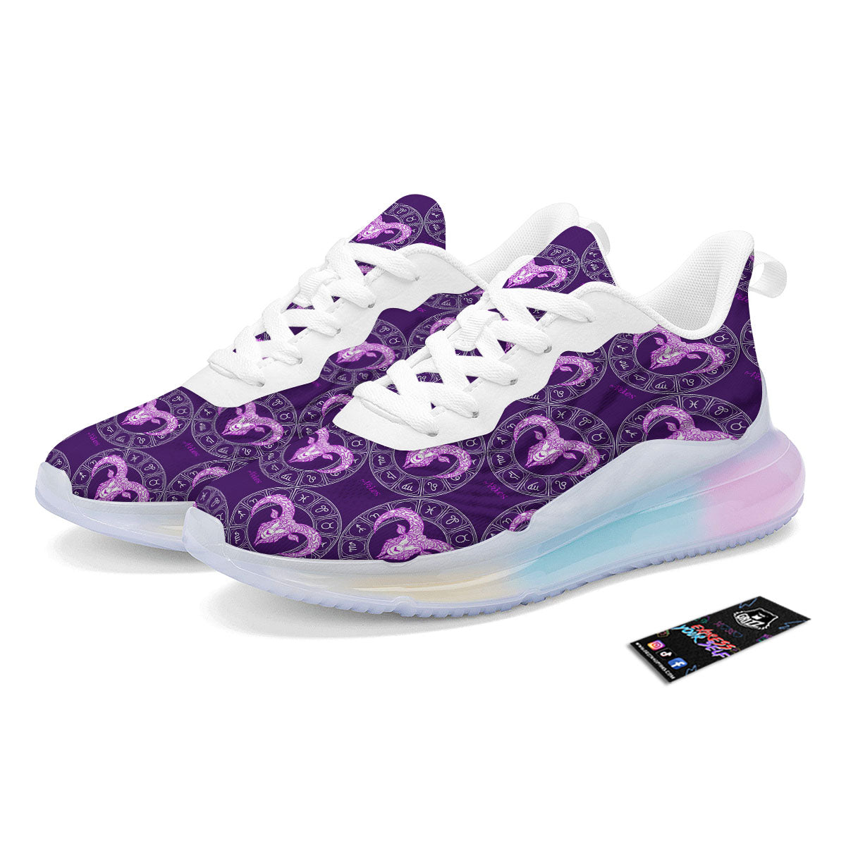 Zodiac Aries Purple Print Pattern Running Sneakers-grizzshop