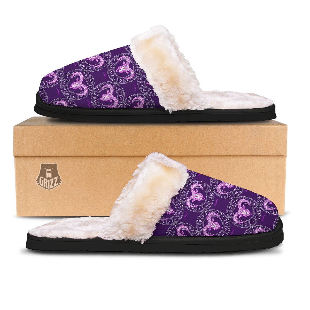 Zodiac Aries Purple Print Pattern Slippers-grizzshop