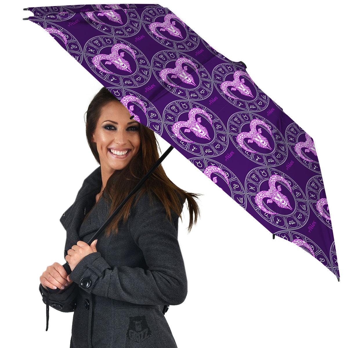 Zodiac Aries Purple Print Pattern Umbrella-grizzshop