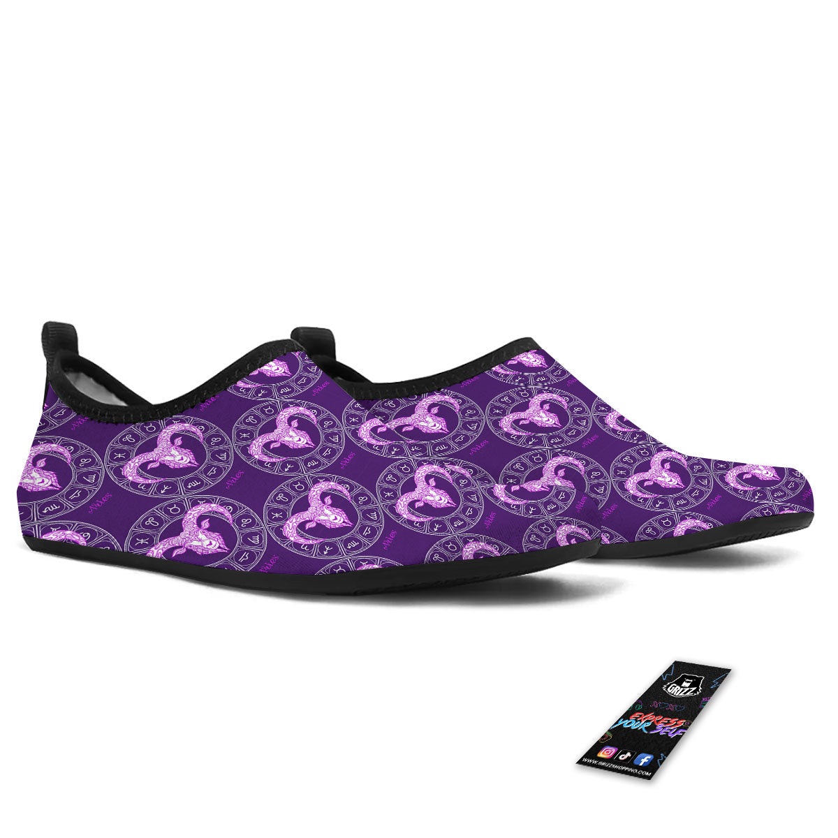Zodiac Aries Purple Print Pattern Water Shoes-grizzshop