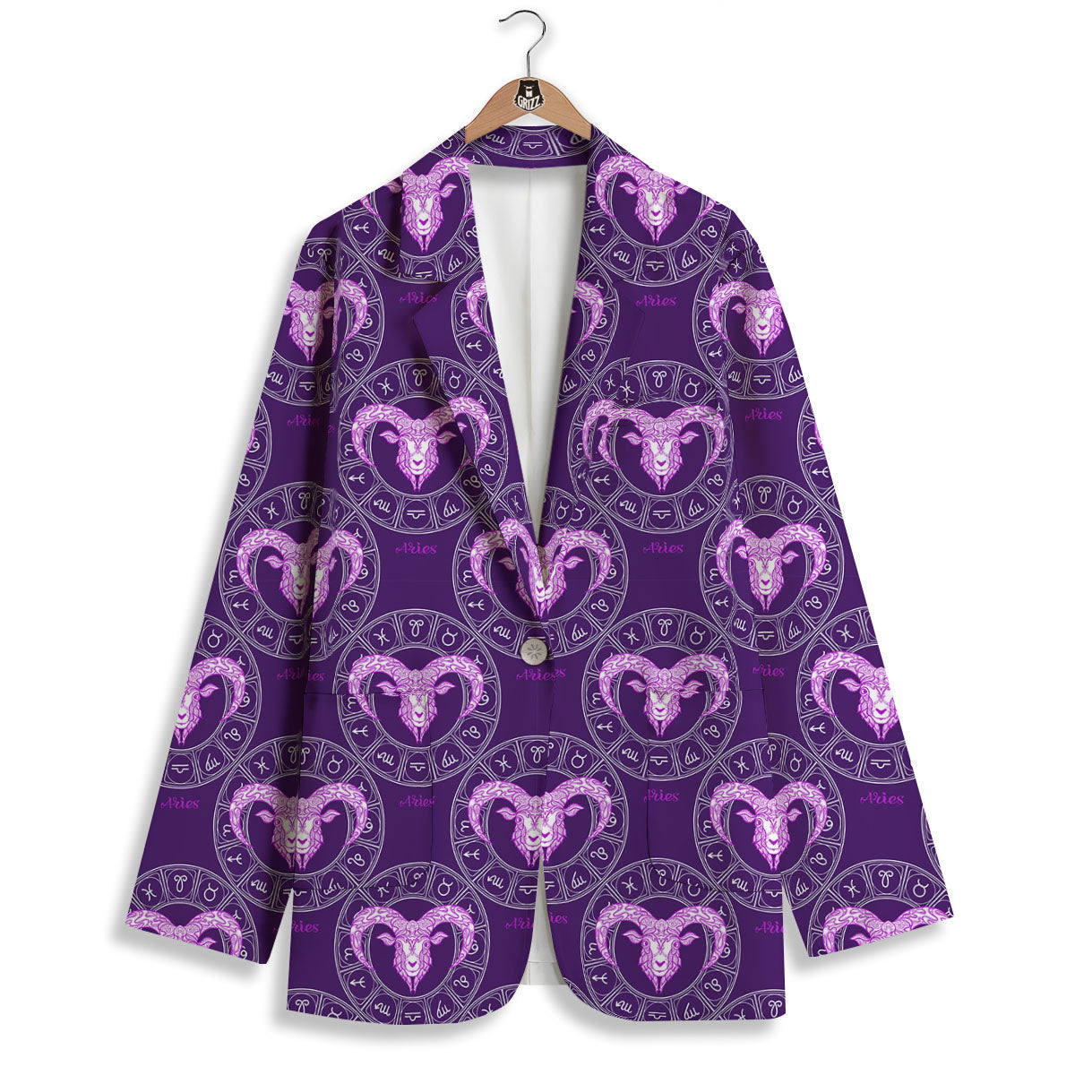Zodiac Aries Purple Print Pattern Women's Blazer-grizzshop