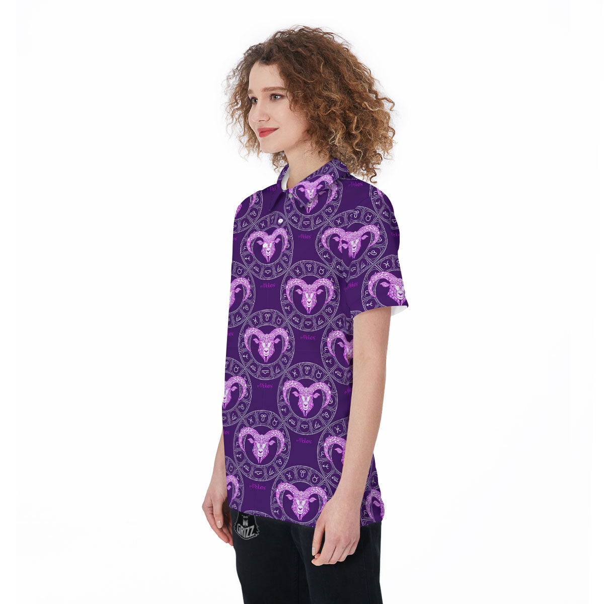 Zodiac Aries Purple Print Pattern Women's Golf Shirts-grizzshop