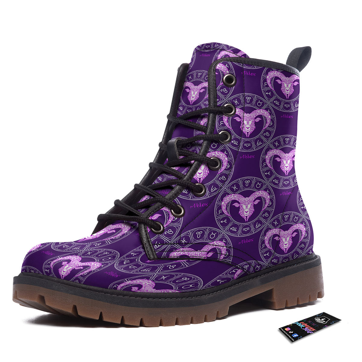 Zodiac Aries Purple Print Pattern Work Boots-grizzshop