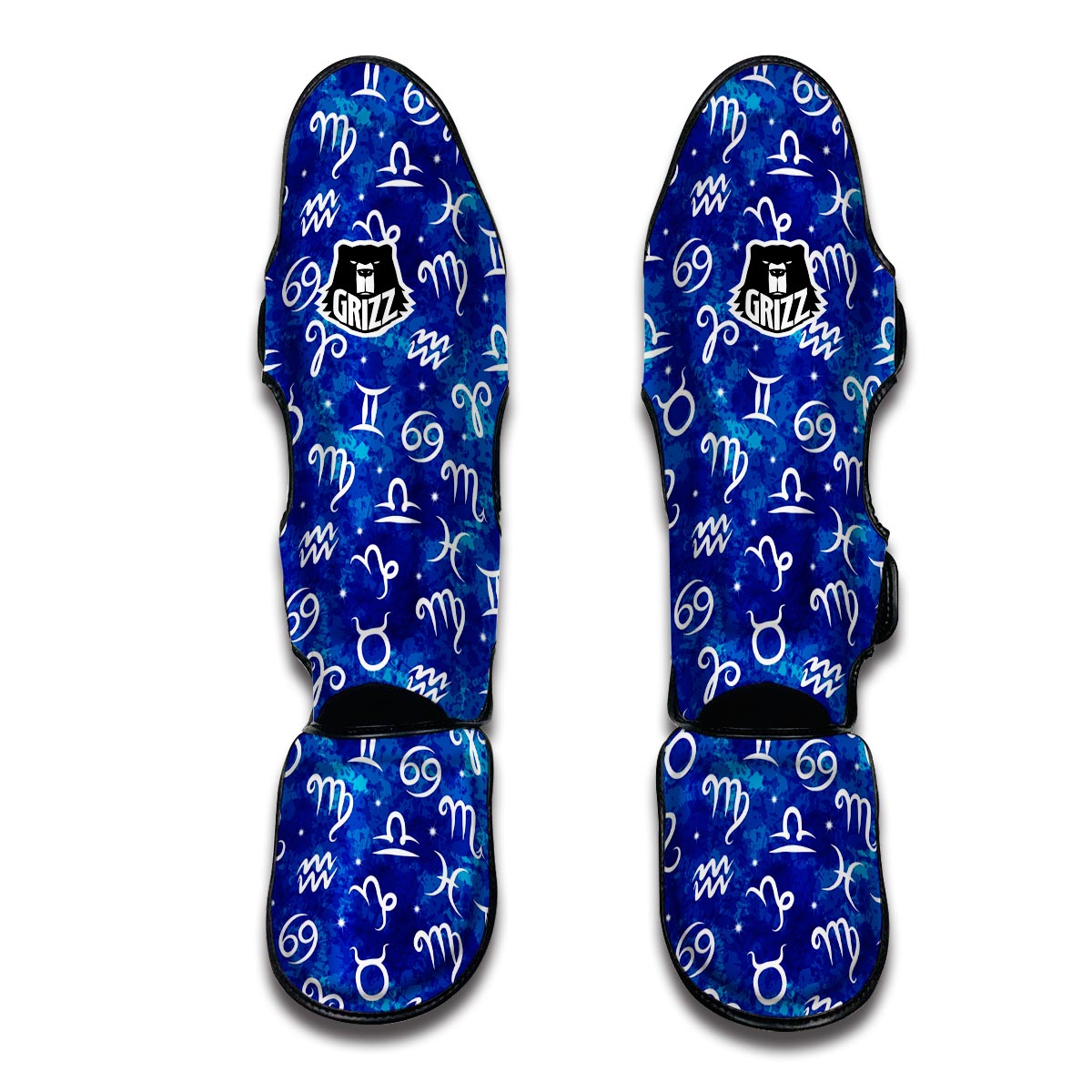 Zodiac Blue Pattern Print Muay Thai Shin Guards-grizzshop