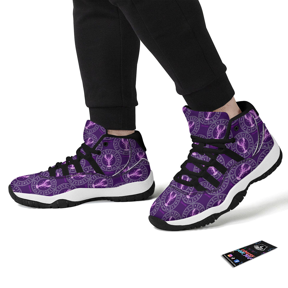 Zodiac Cancer Purple Print Pattern Black Bball Shoes-grizzshop
