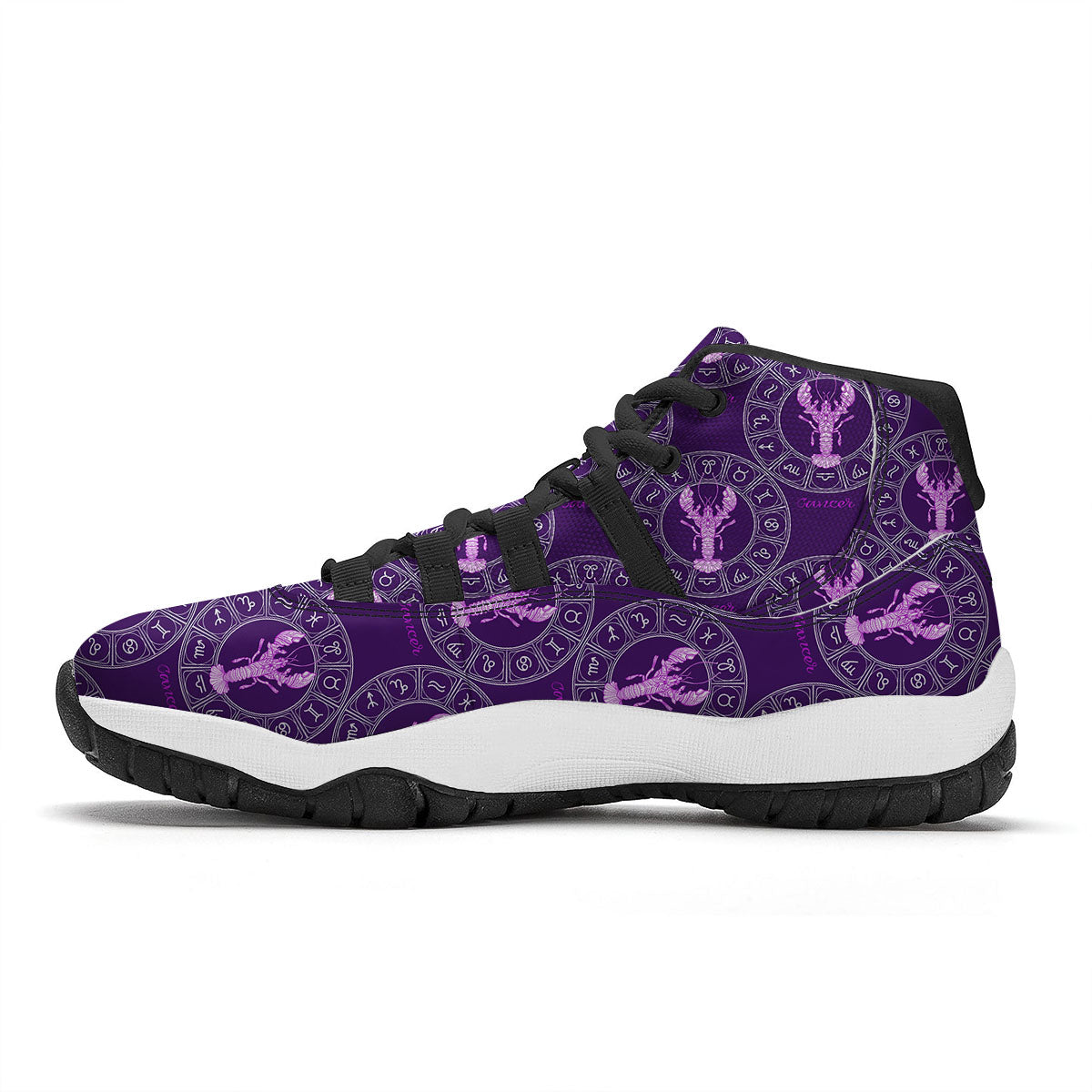Zodiac Cancer Purple Print Pattern Black Bball Shoes-grizzshop