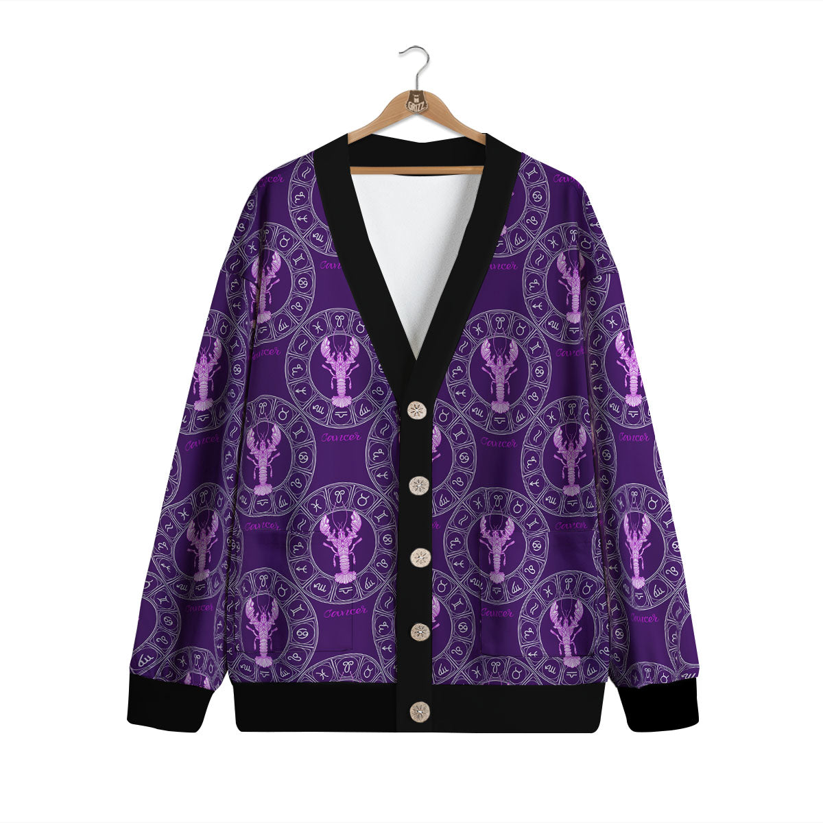 Zodiac Cancer Purple Print Pattern Cardigan-grizzshop