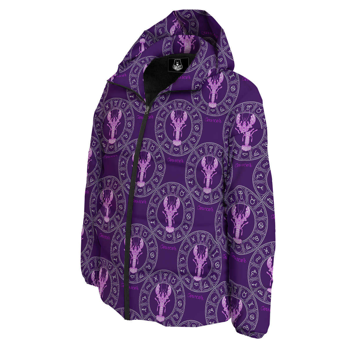 Zodiac Cancer Purple Print Pattern Down Jacket-grizzshop