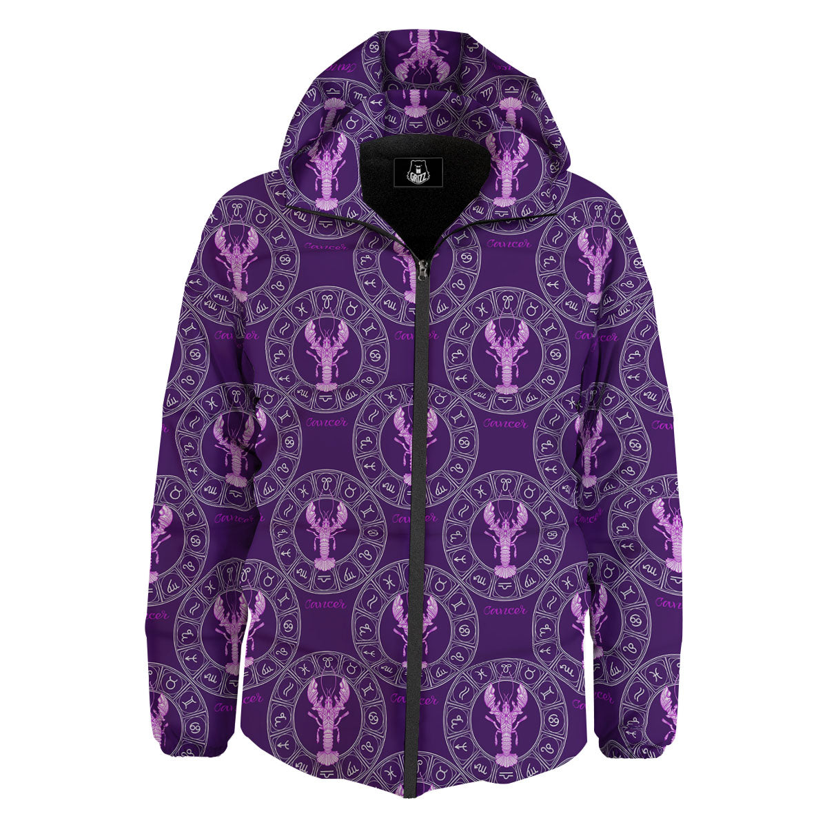 Zodiac Cancer Purple Print Pattern Down Jacket-grizzshop