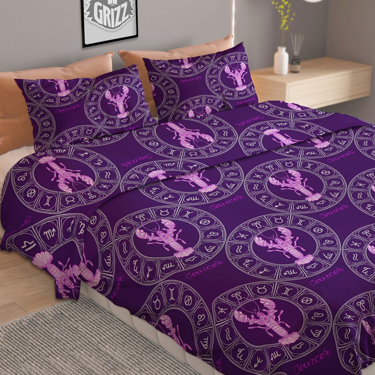 Zodiac Cancer Purple Print Pattern Duvet Cover Bedding Set