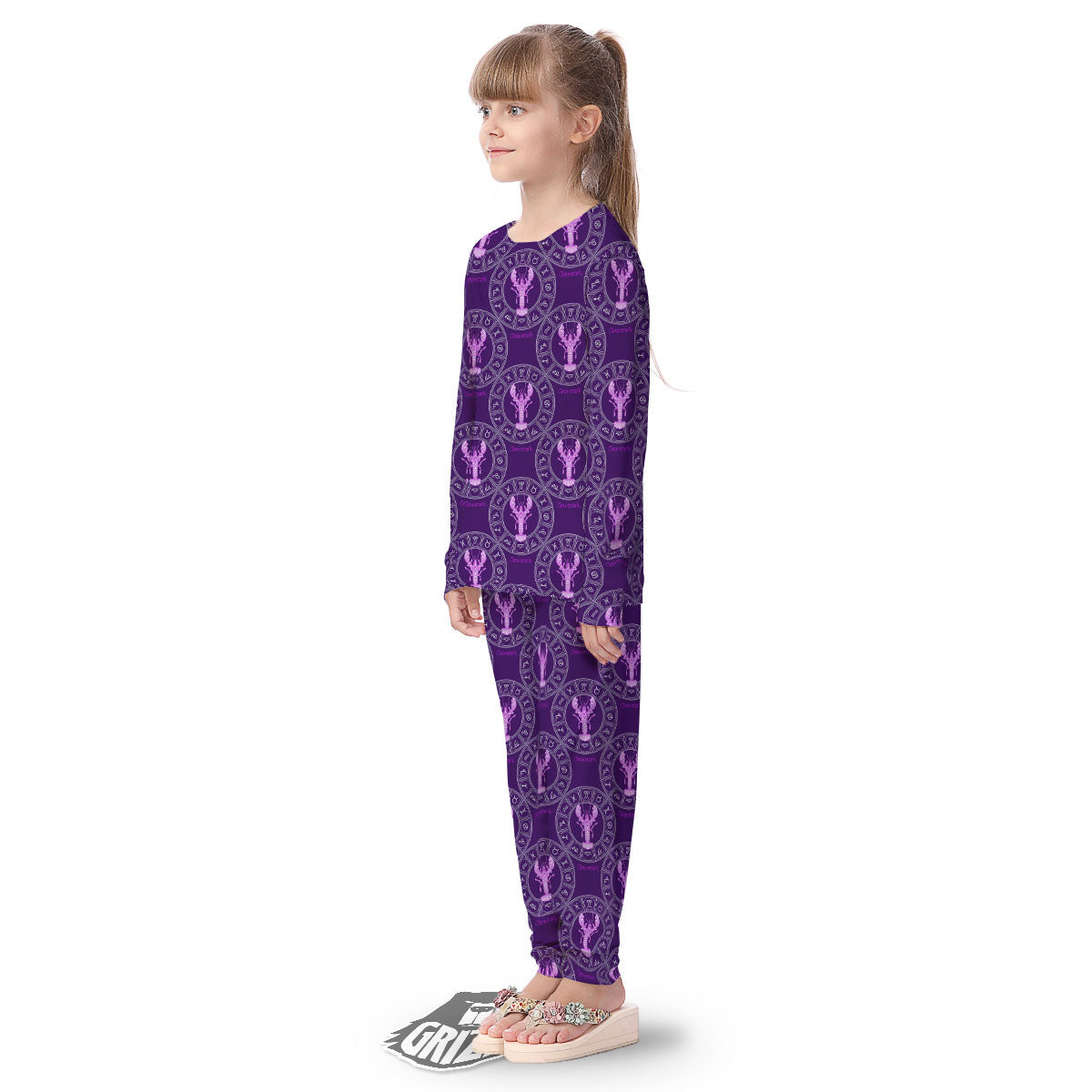 Zodiac Cancer Purple Print Pattern Kid's Pajamas-grizzshop